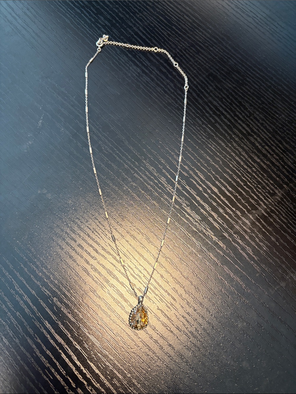 Delicate Teardrop Citrine Pendant Necklace - Gold Tone